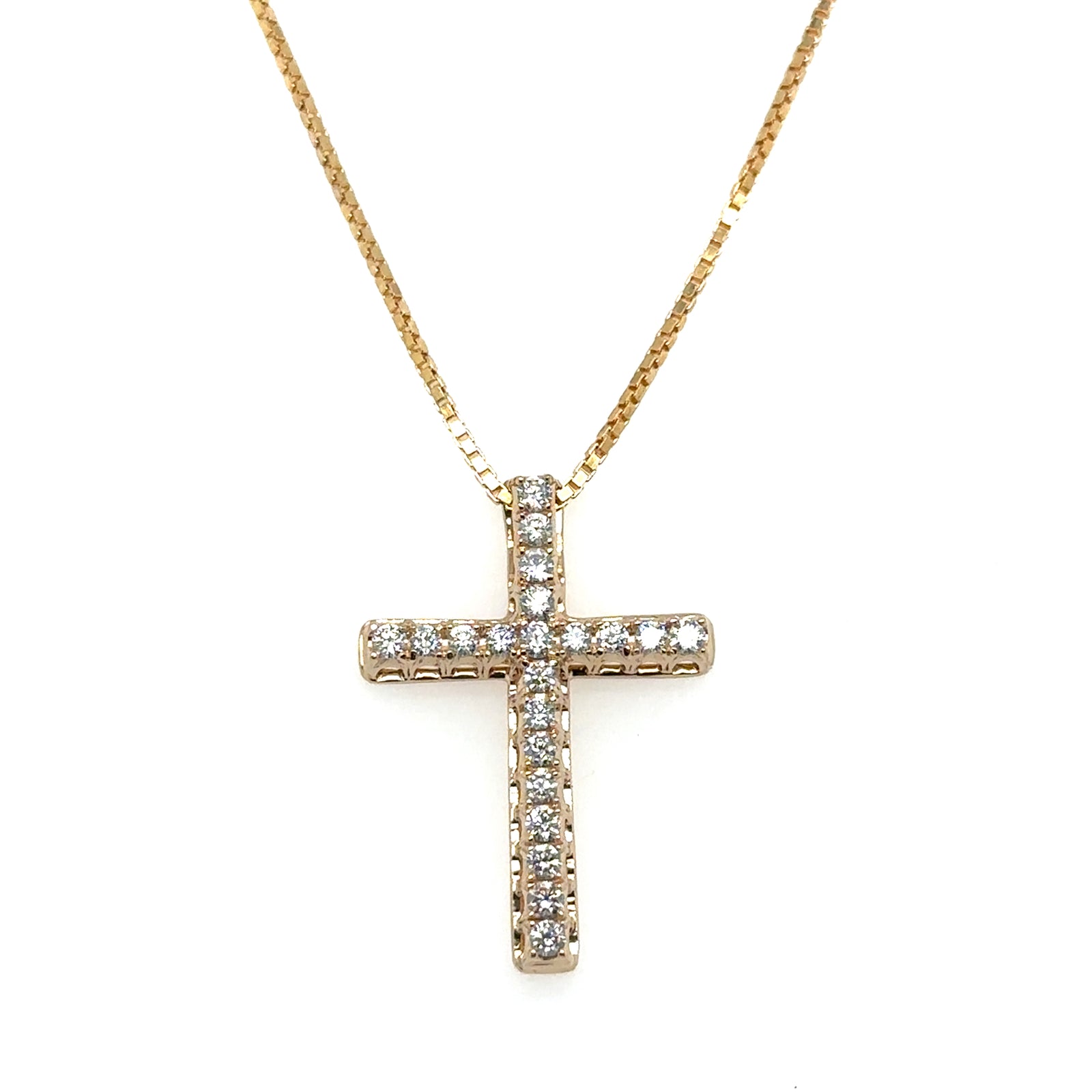 14K Yellow Gold Diamond Cross Pendant