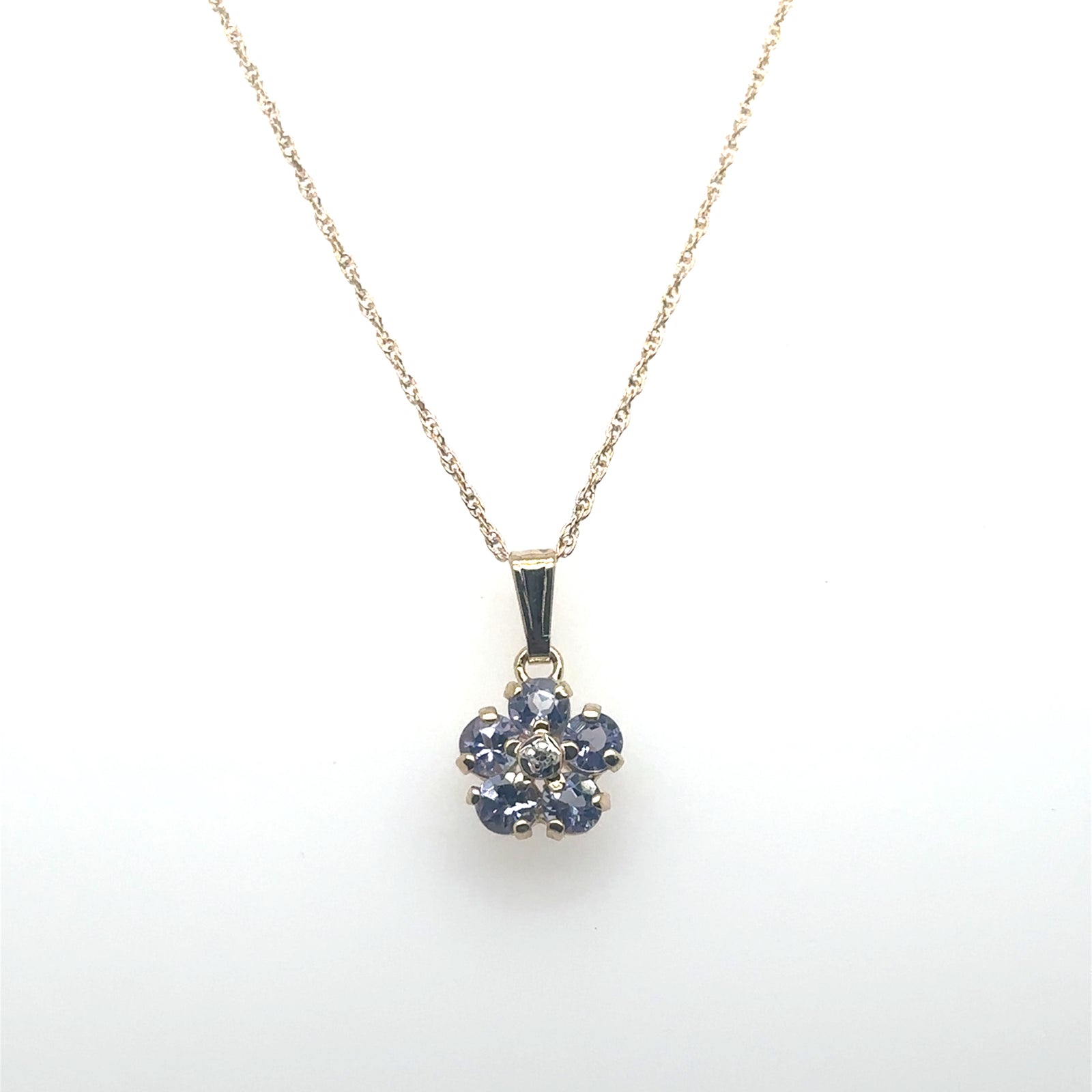 14K Yellow Gold Amethyst & Diamond Flower Pendant