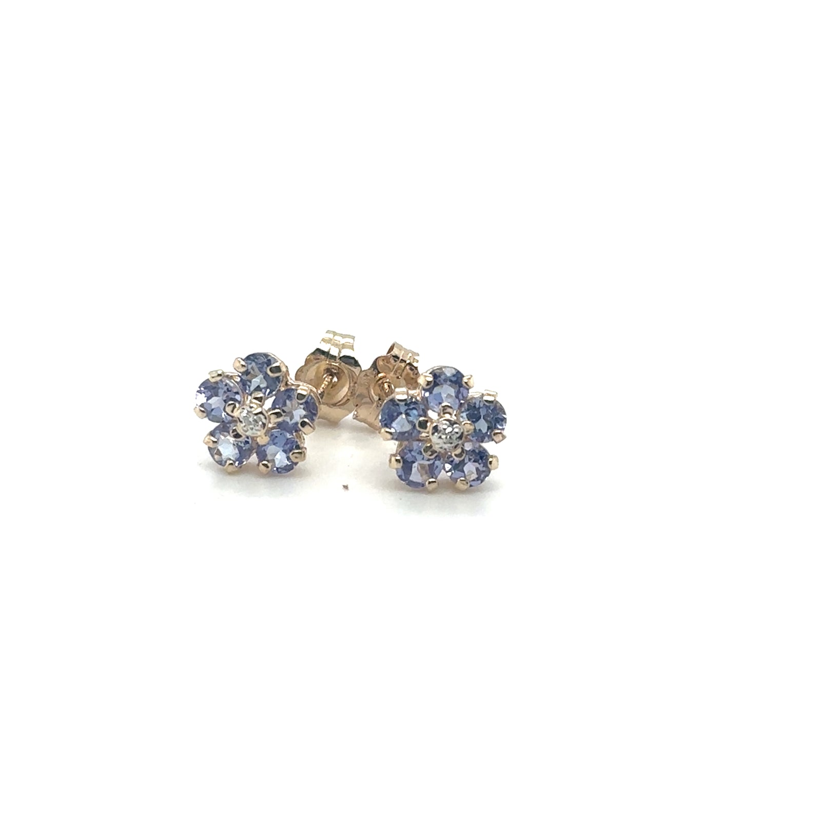 14K Yellow Gold Amethyst & Diamond Flower Stud Earrings