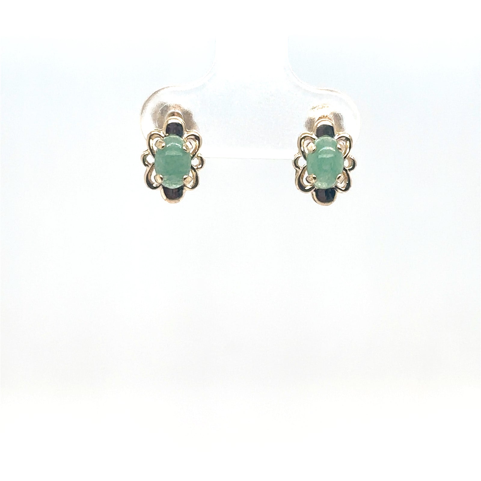 14K Yellow Gold Oval Jade Stud Earrings