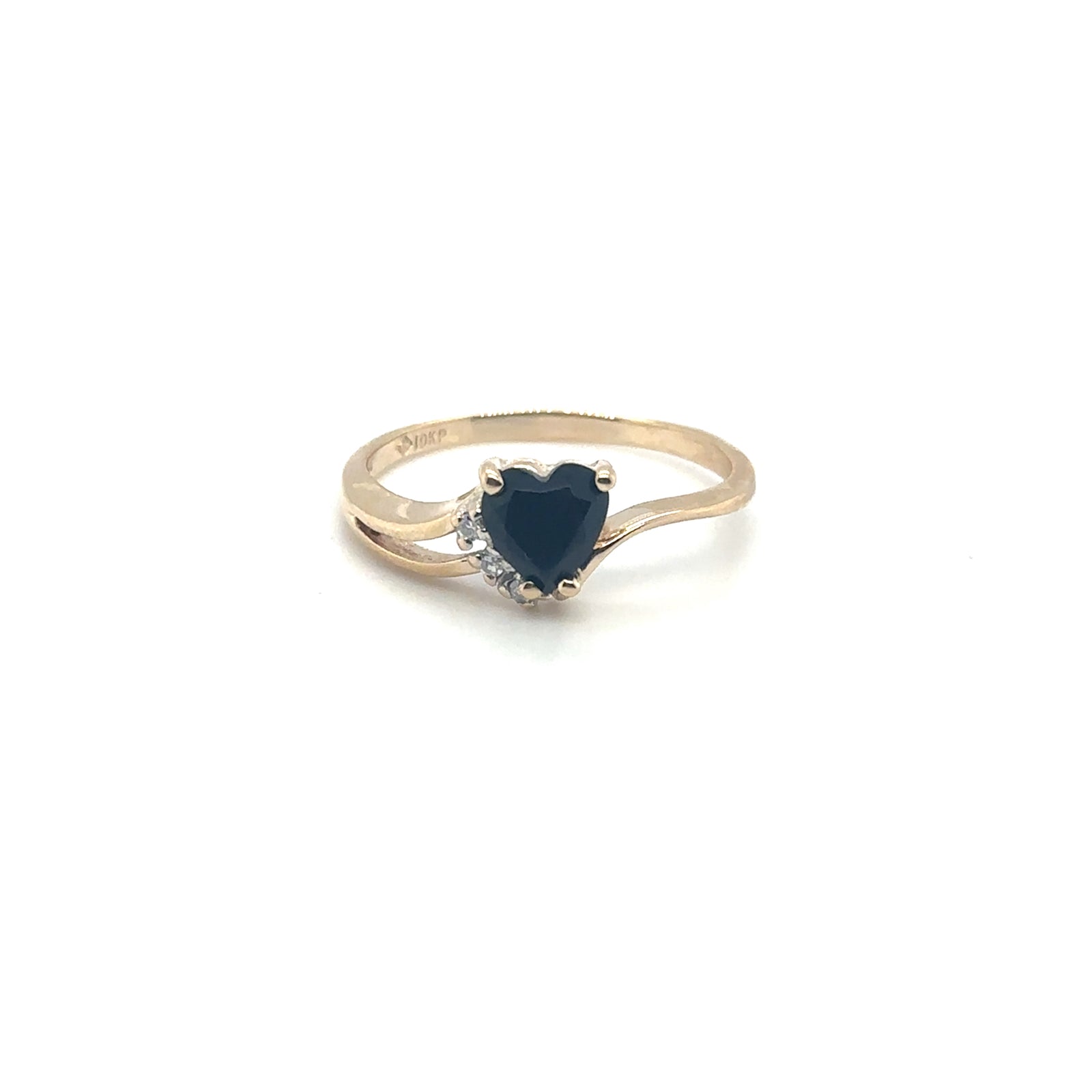 10K Yellow Gold Heart-Shaped Black Onyx & Diamond Ring