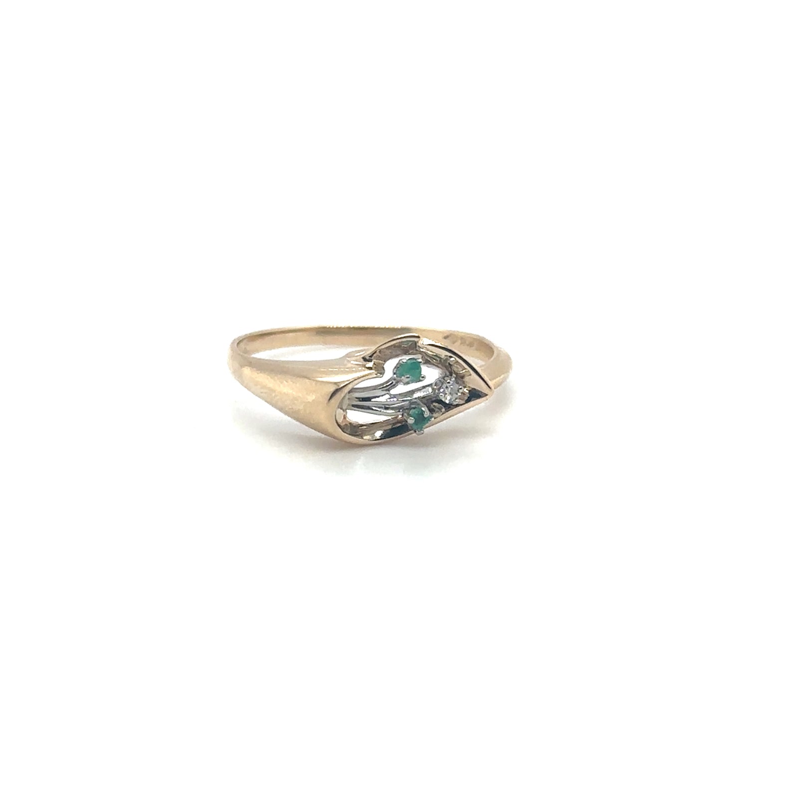 10K Yellow Gold Heart-Shaped Emerald & Diamond Ring