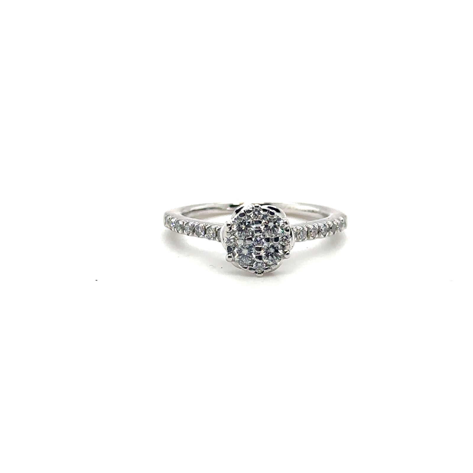 14K White Gold Diamond Cluster Ring With Rose Setting
