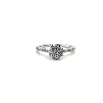 14K White Gold Diamond Cluster Ring With Rose Setting