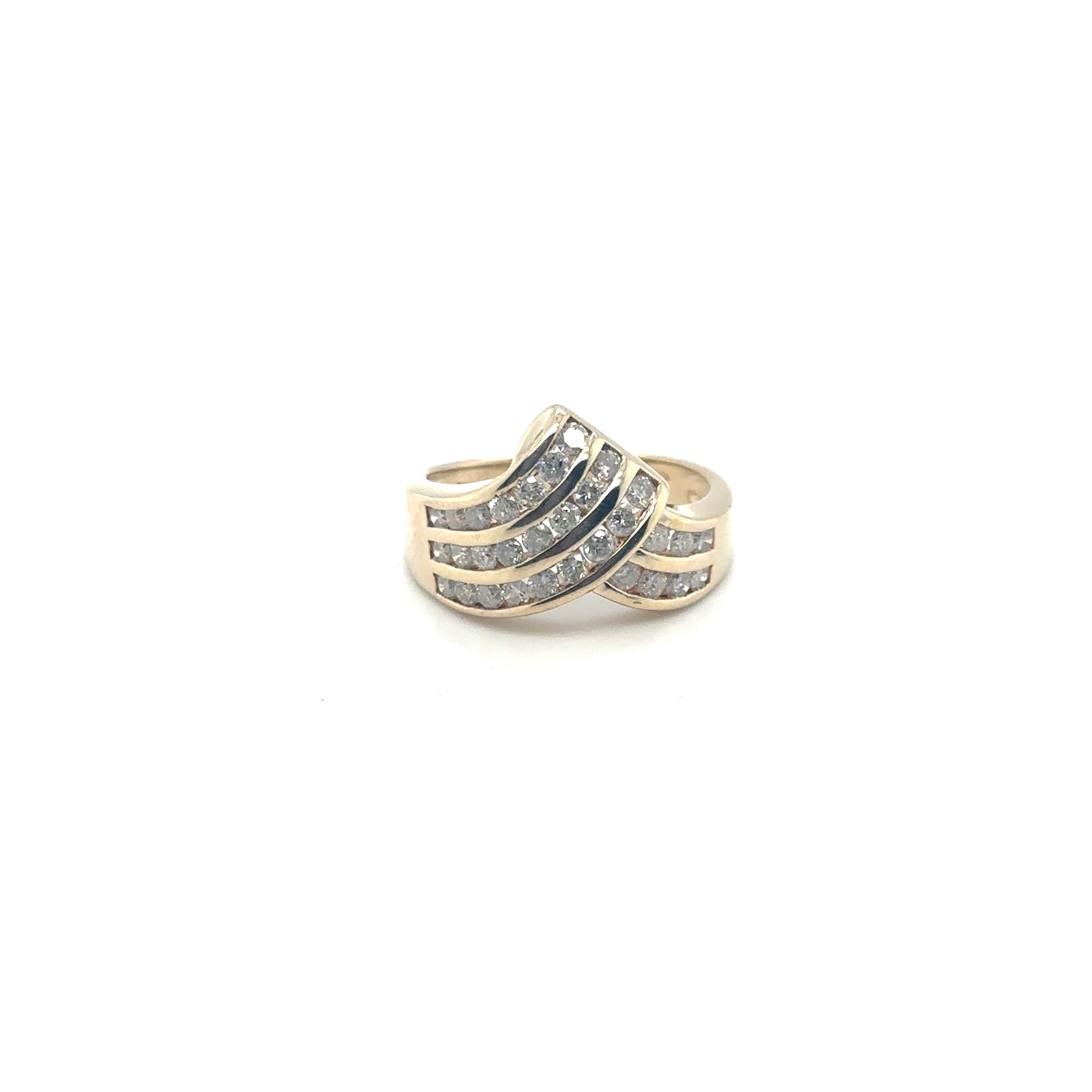 10K Yellow Gold Triple Row Diamond Swirl Ring