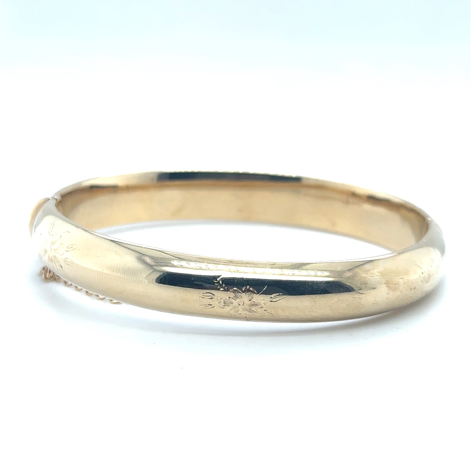 14K Yellow Gold Bangle Bracelet with Flower Etching