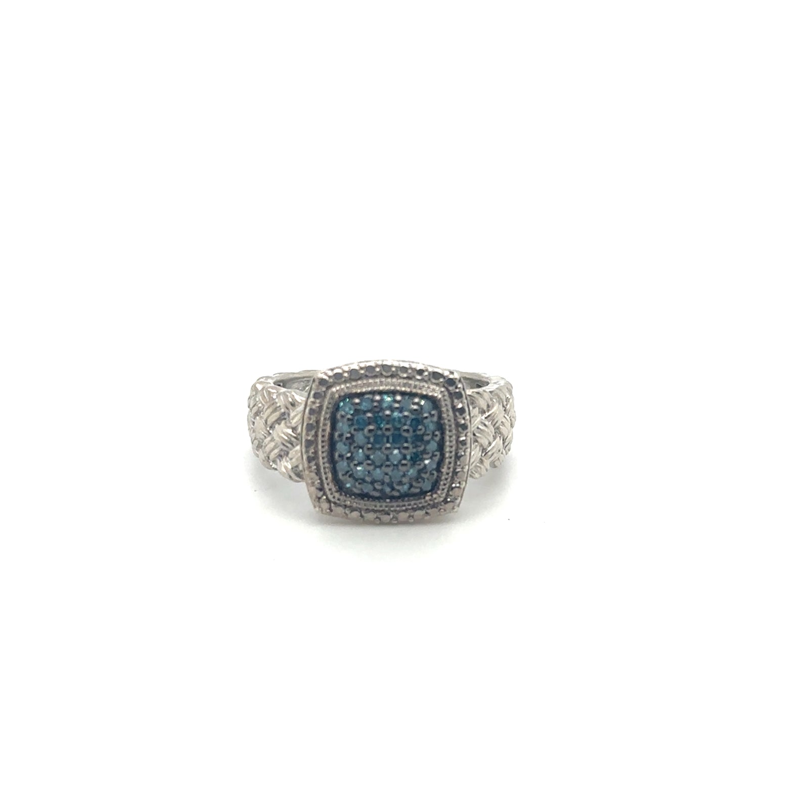 Sterling Silver Cluster Blue Diamond Ring