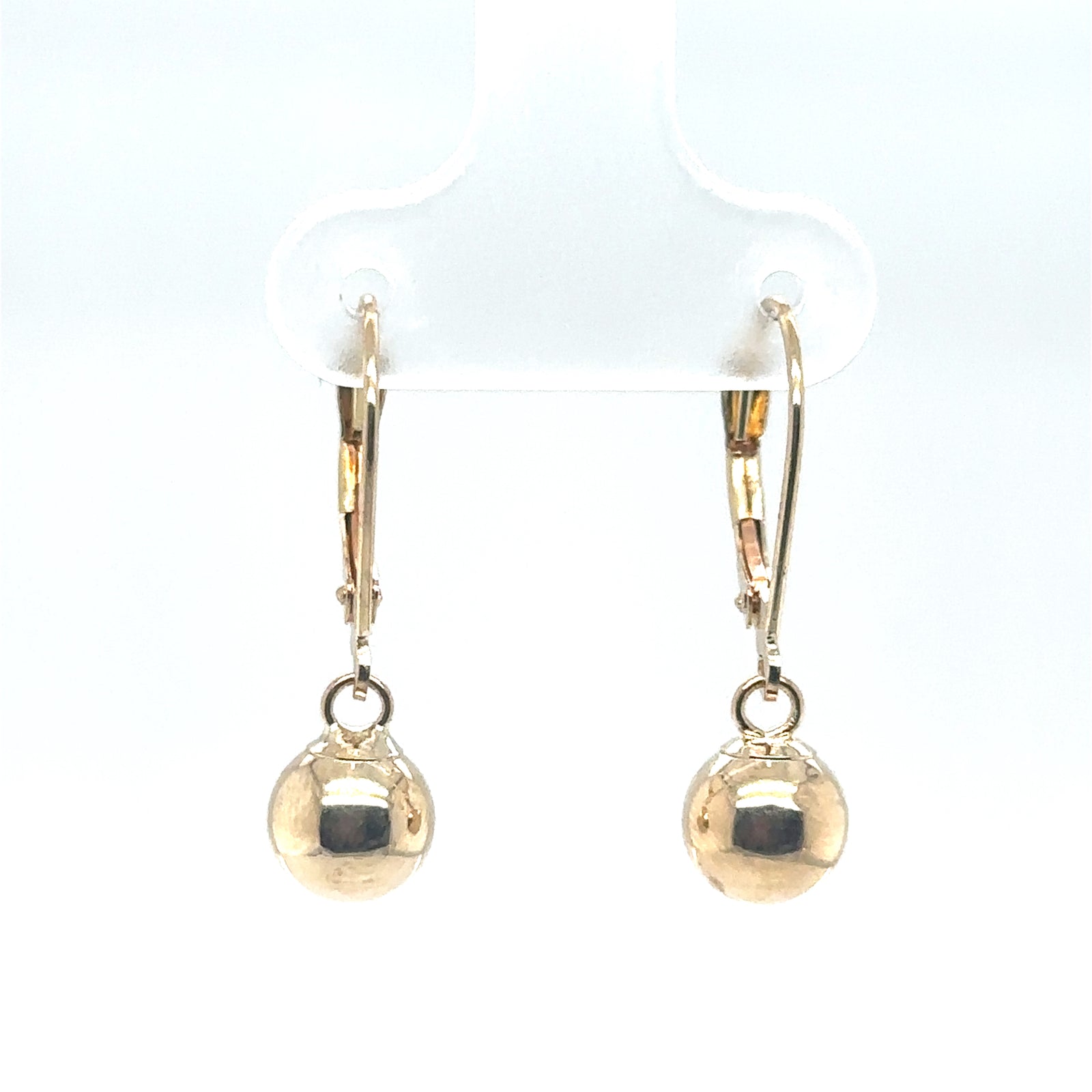 14K Yellow Gold Leverback Drop Ball Earrings