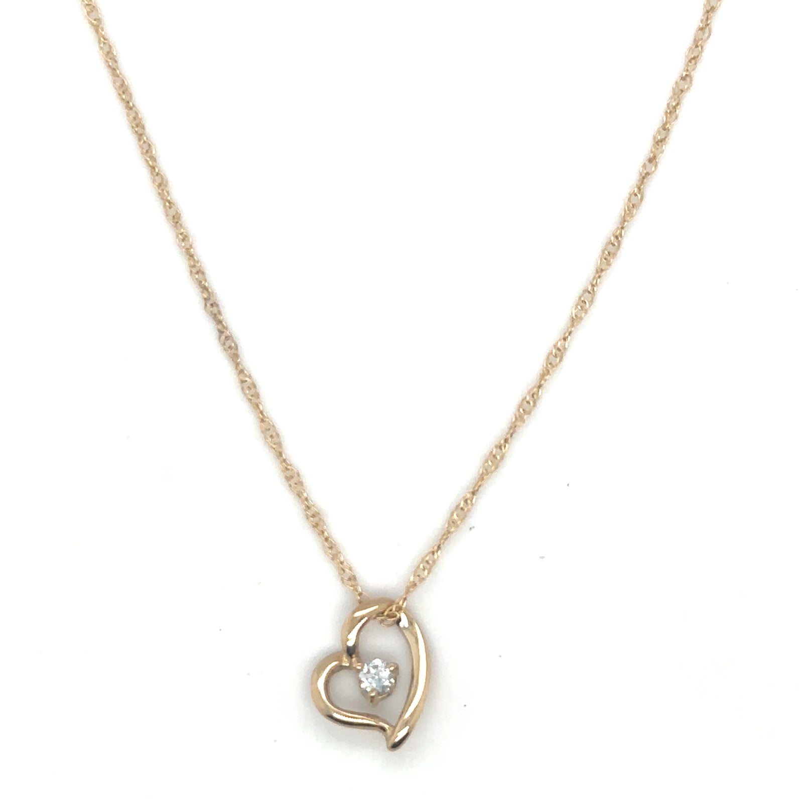 14K Yellow Gold Petite Open Heart Pendant with Cubic Zirconia