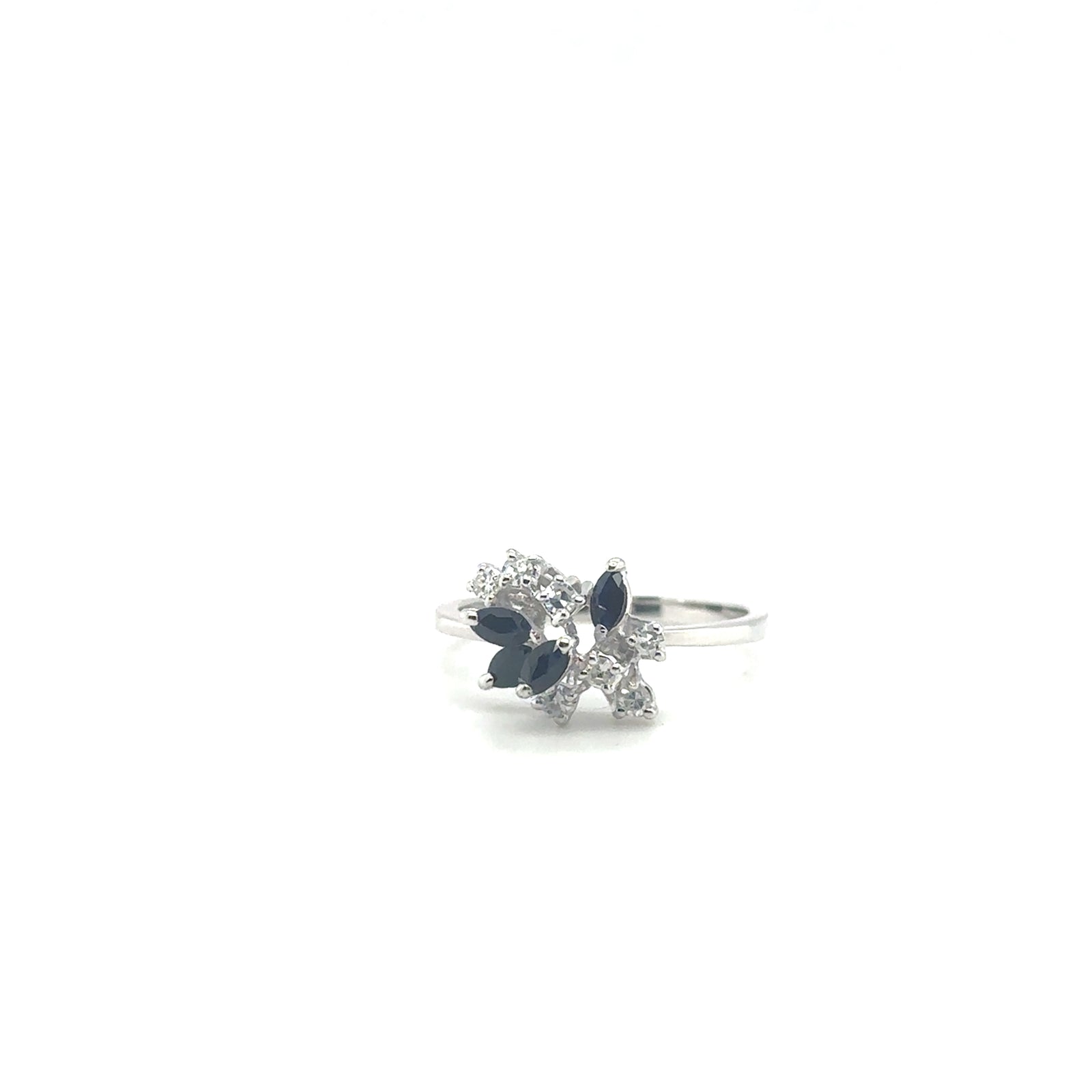 10K White Gold Marquise Sapphire & Diamond Cluster Ring