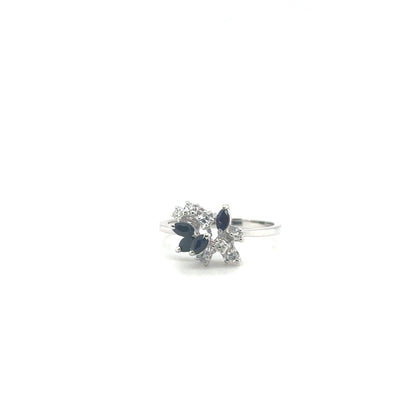 10K White Gold Marquise Sapphire & Diamond Cluster Ring