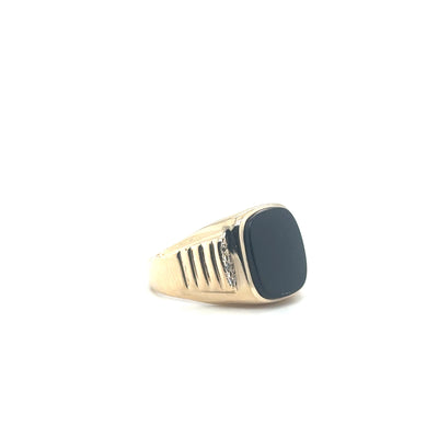 10K Yellow Gold Gents Onyx & Diamond Ring