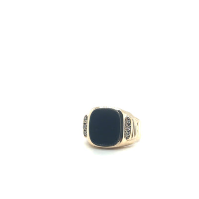 10K Yellow Gold Gents Onyx & Diamond Ring