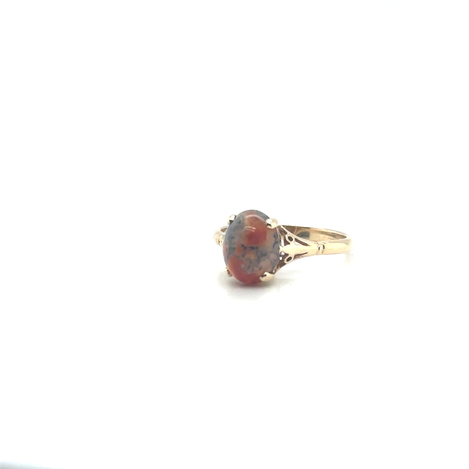 10K Yellow Gold Orangish-Grey Agate Ring