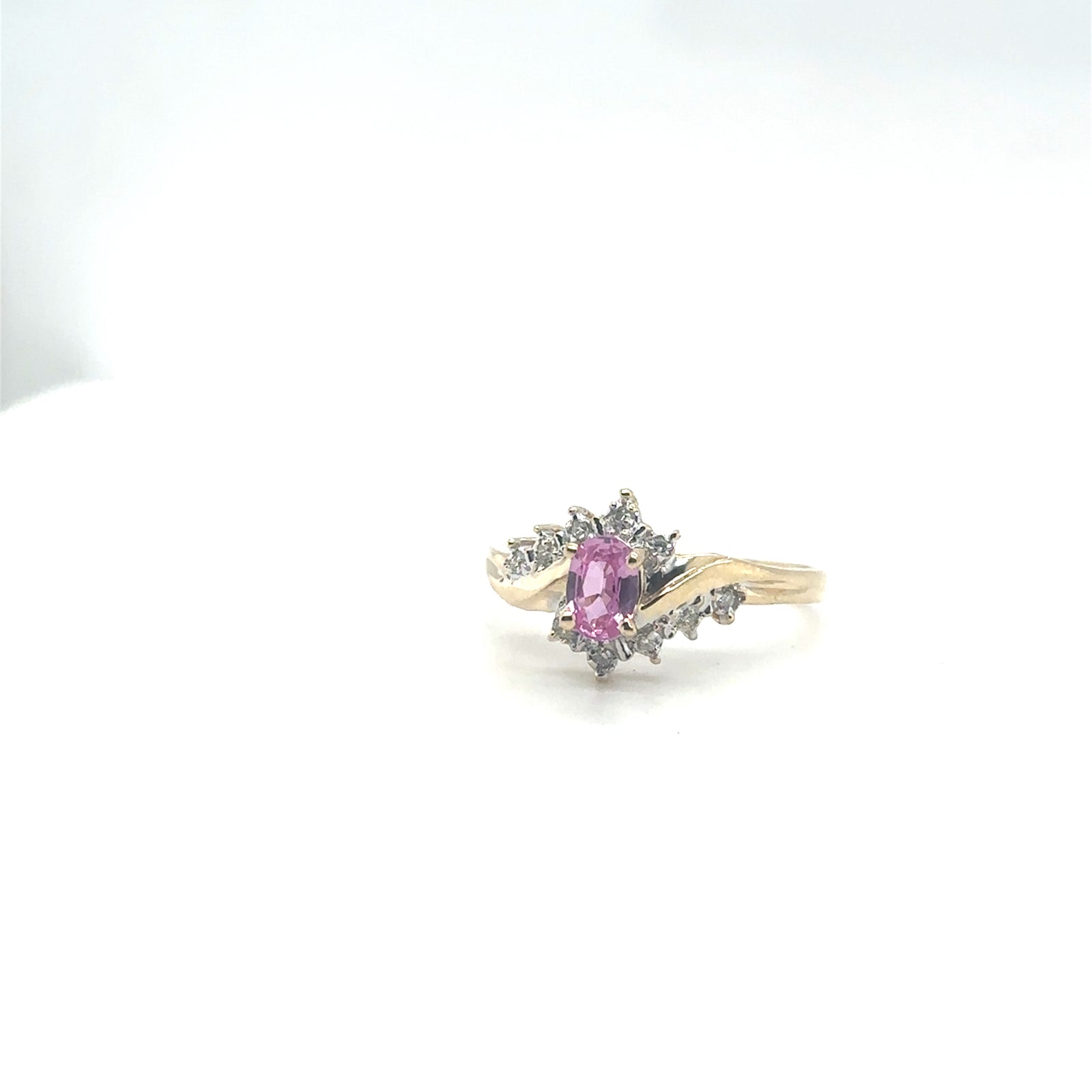 10K Yellow Gold Oval Pink Topaz Ring With Diamond Accents