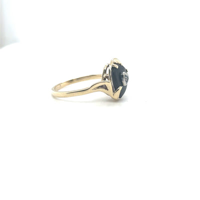 10K Yellow Gold Heart Shape Onyx Ring with Diamond Emblem