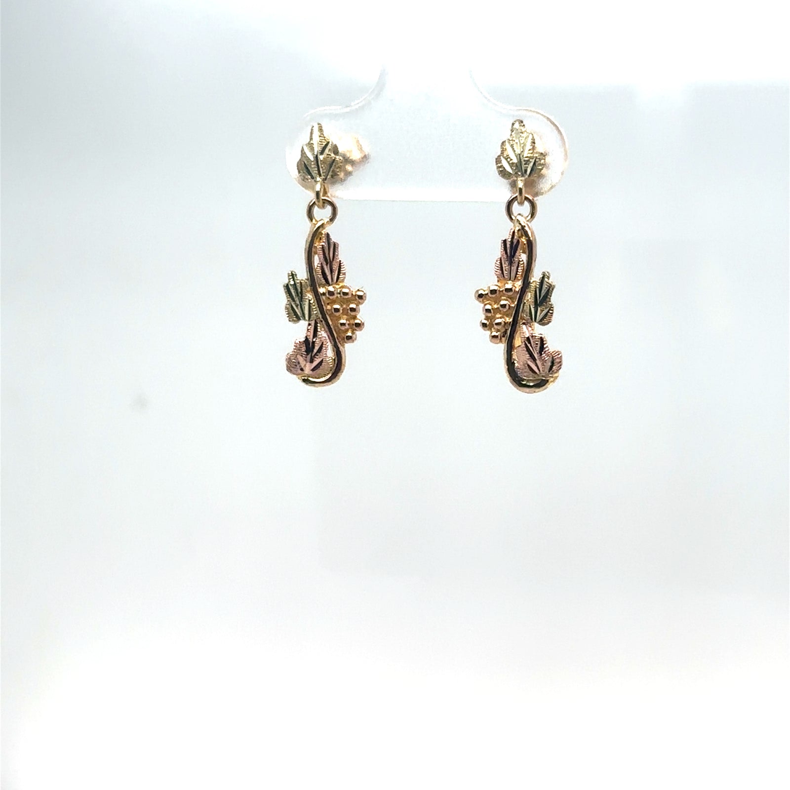 10K Black Hills Gold Stud Leaf Drop Earrings