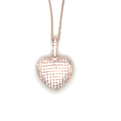 Sterling Silver Rose Gold Overlay Cubic Zirconia Heart Pendant