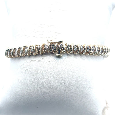 10K Yellow Gold Wave Diamond Tennis Bracelet