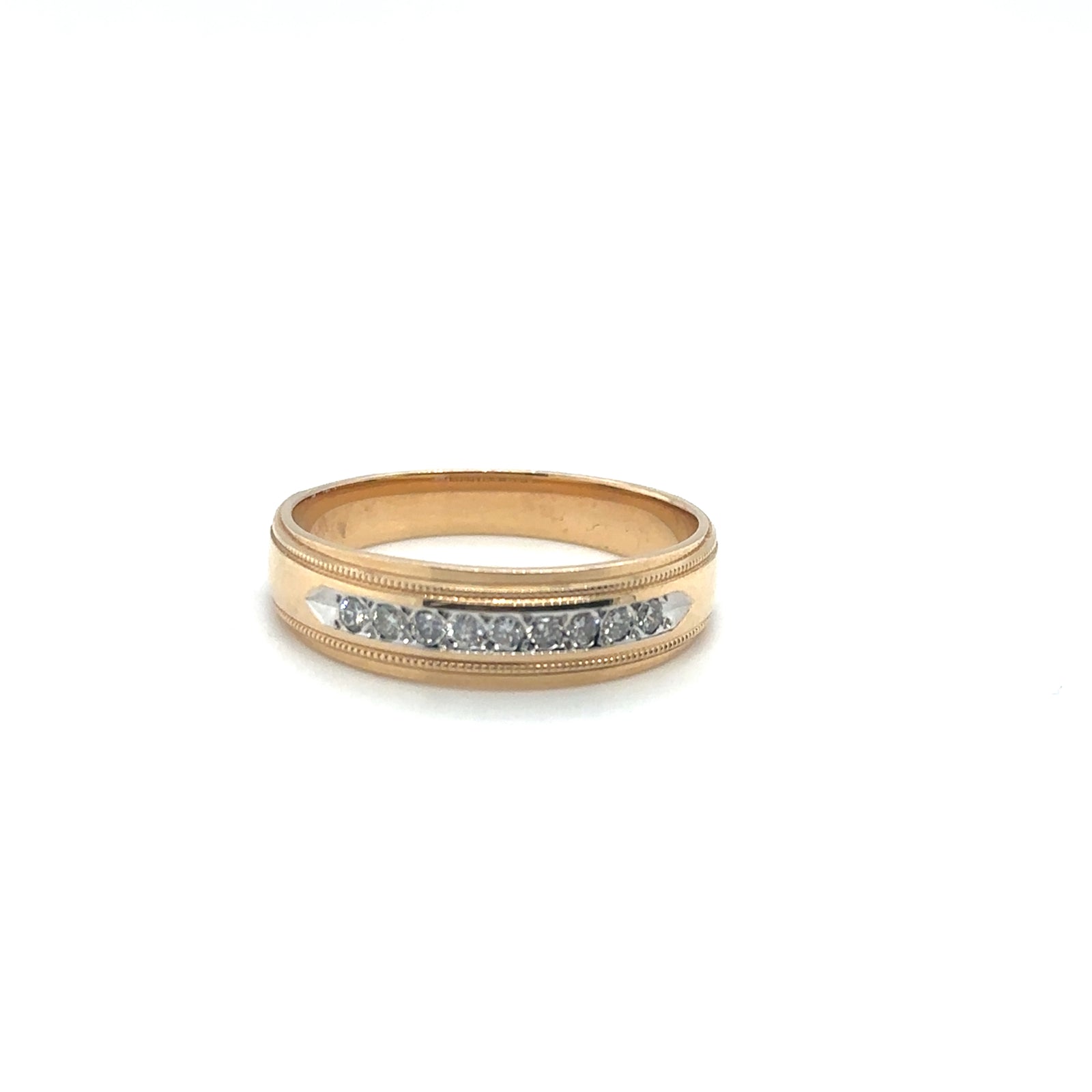 14K Yellow Gold Diamond Gents Band With Milgrain Edge