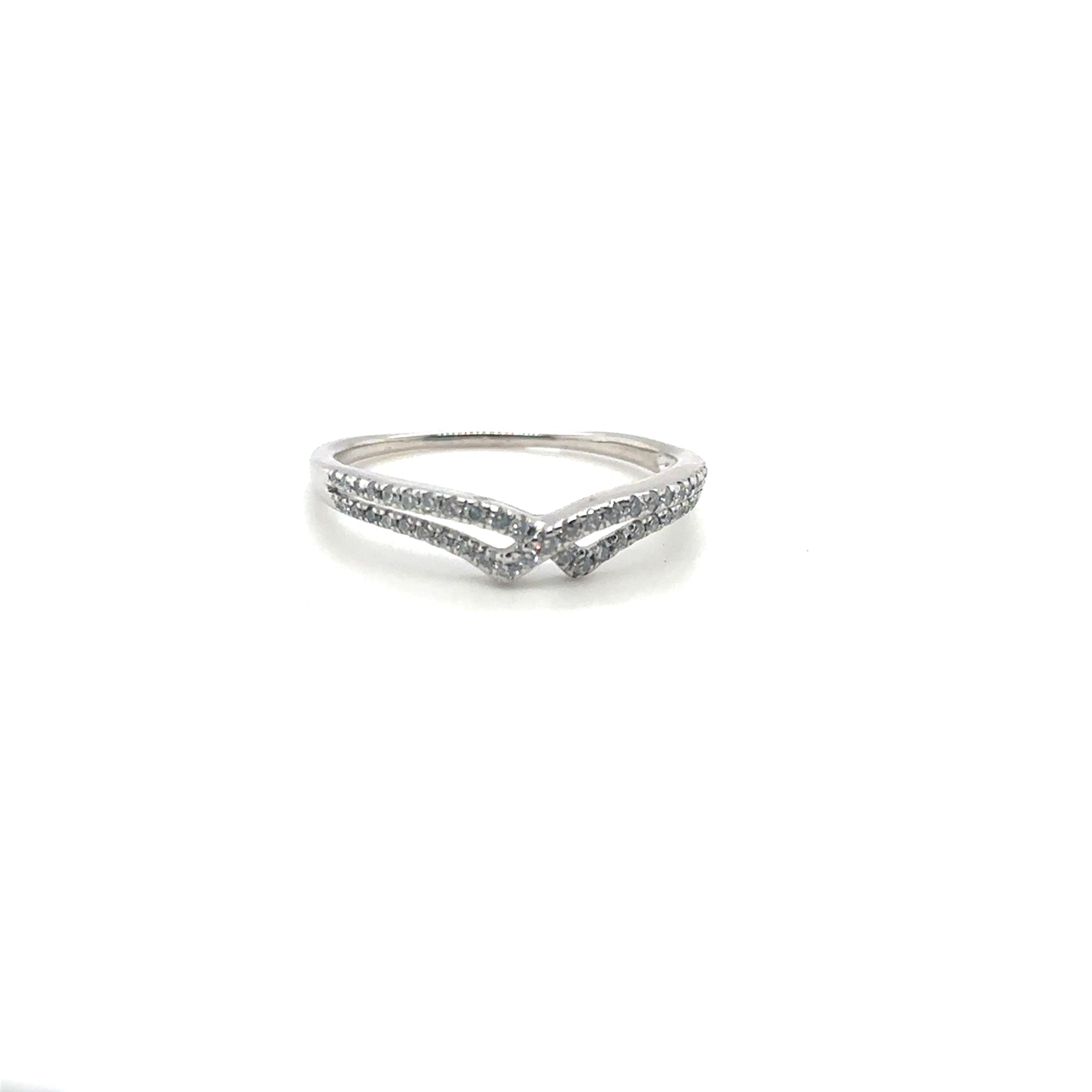 14K White Gold Double V Diamond Band