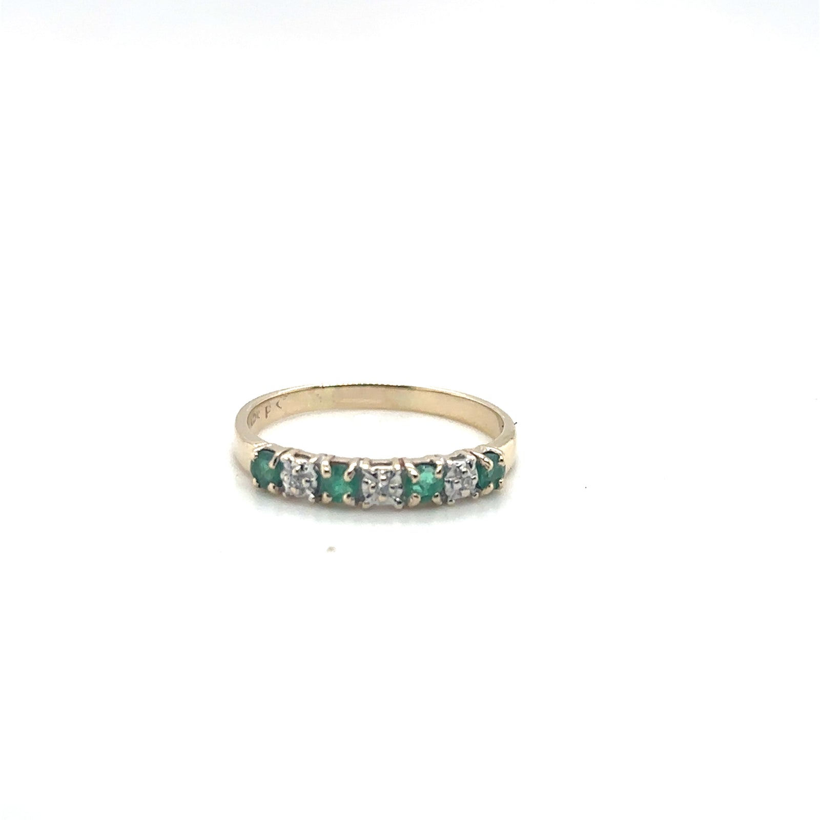 14K Yellow Gold Alternating Emerald & Diamond Band