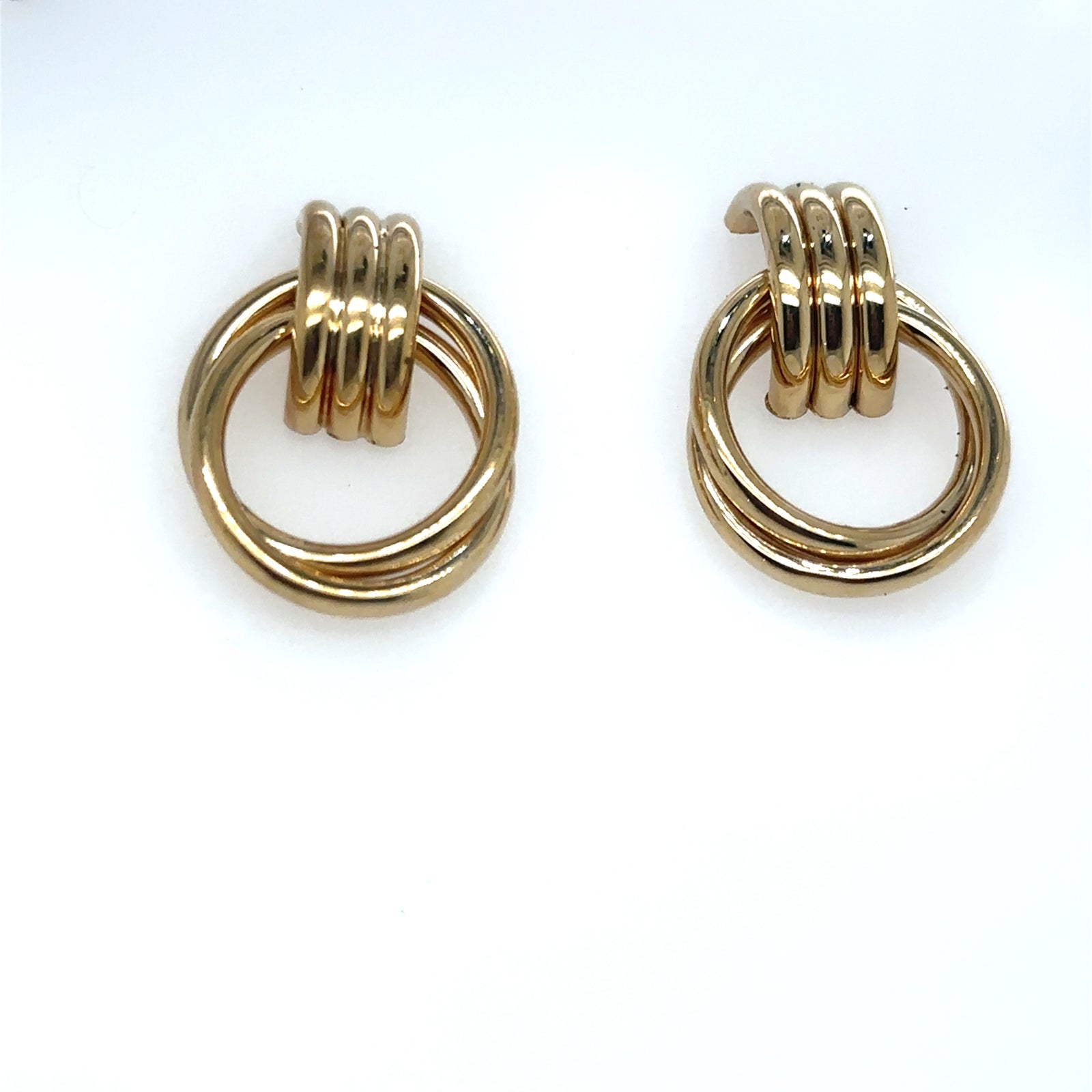 18K Yellow Gold Open Circle Triple Layer Earrings