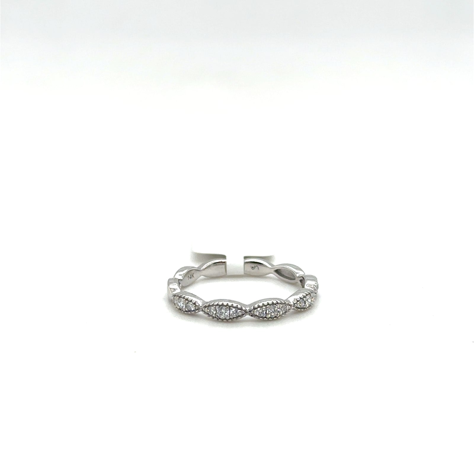 14K White Gold Diamond Stackable Band With Milgrain Edge