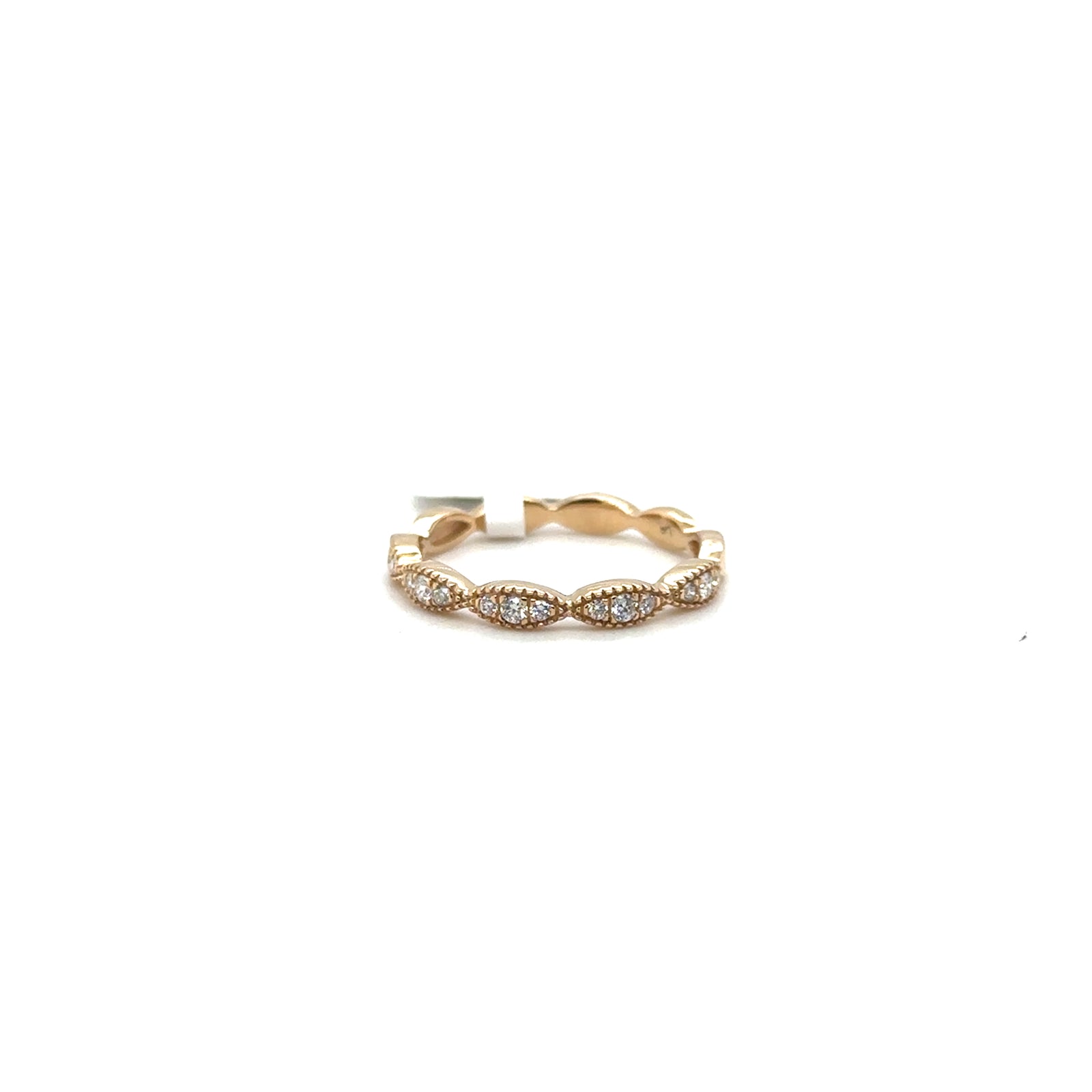 14K Yellow Gold Diamond Stackable Band With Milgrain Edge