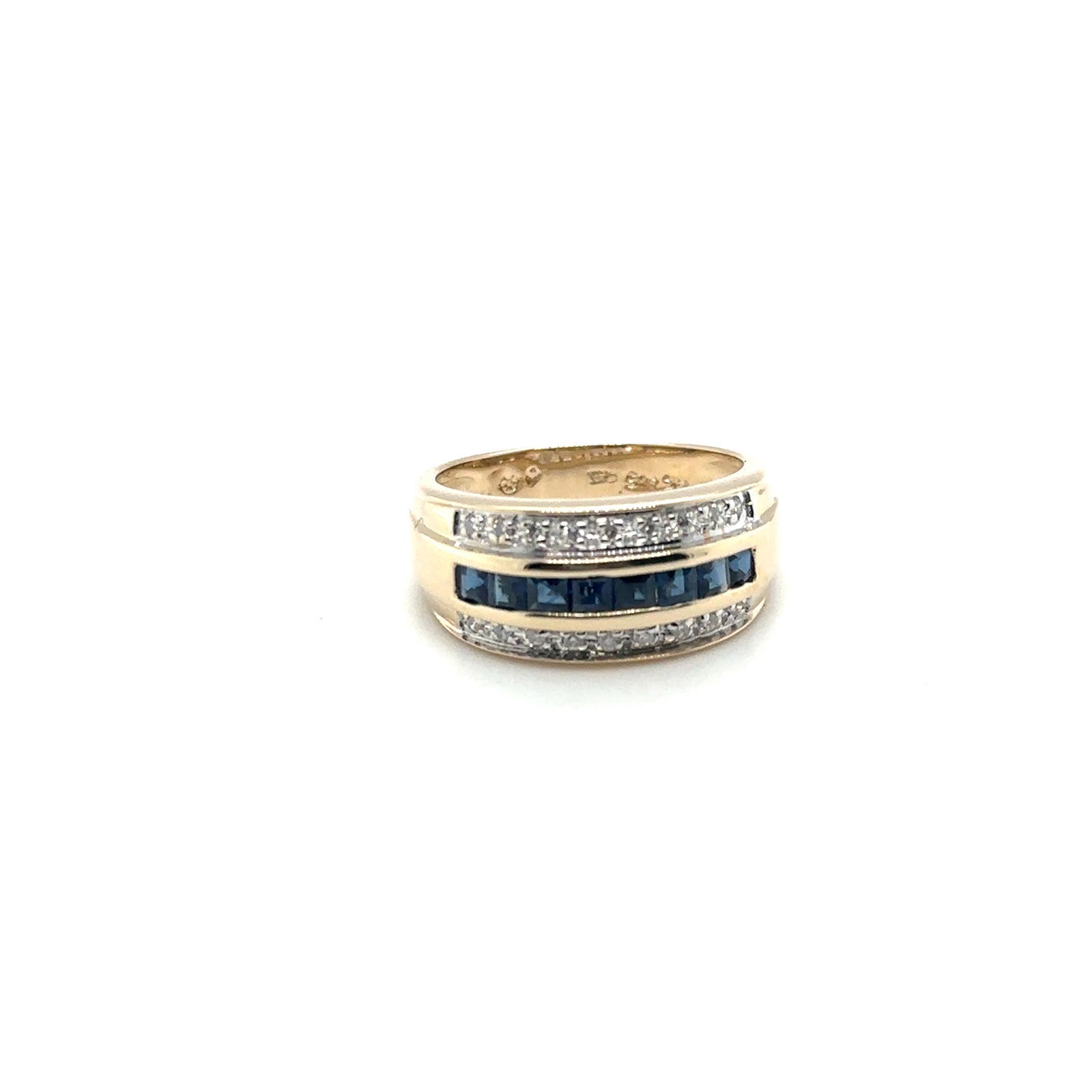 14K Yellow Gold Diamond And Sapphire Band