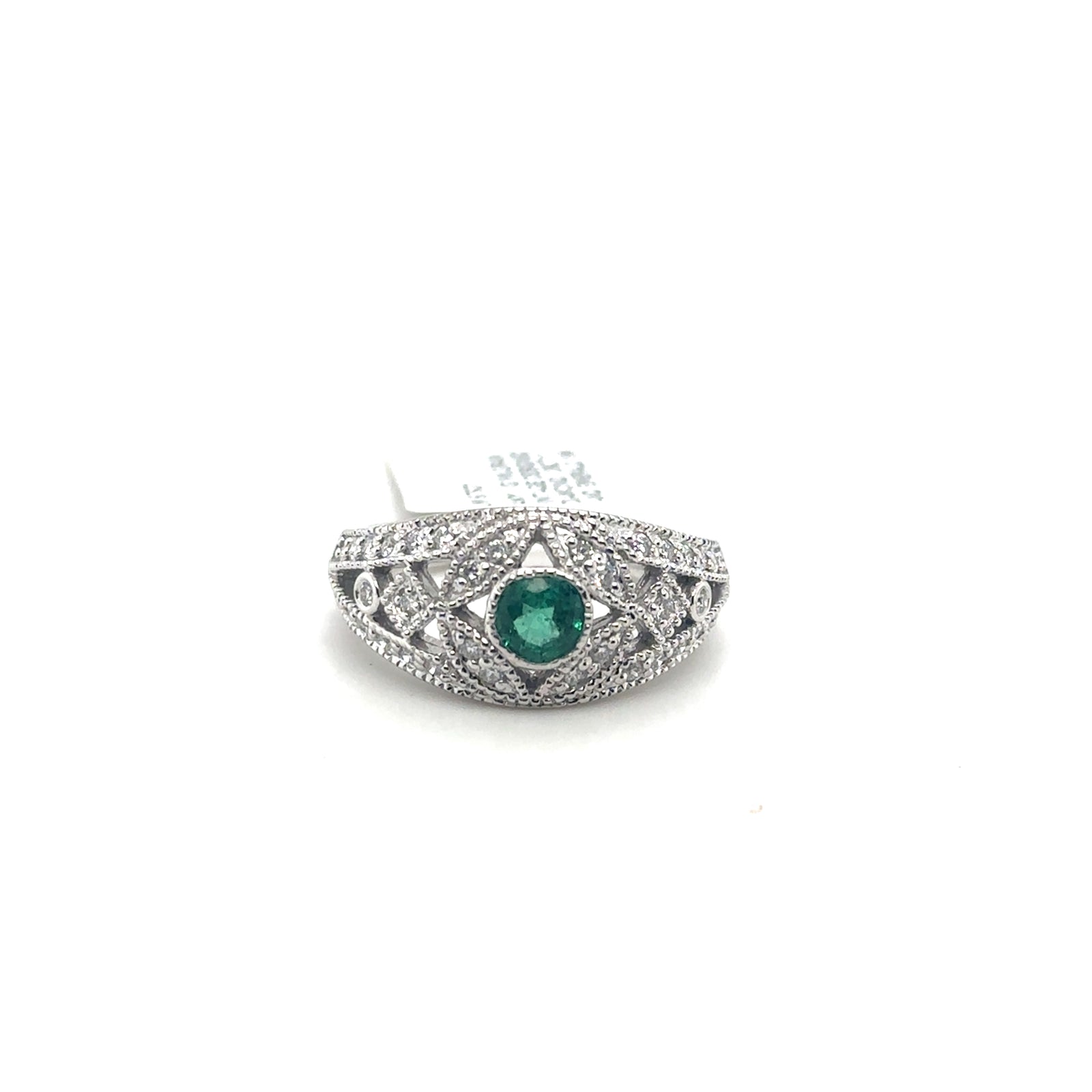 14K White Gold Vintage Inspired Emerald Ring