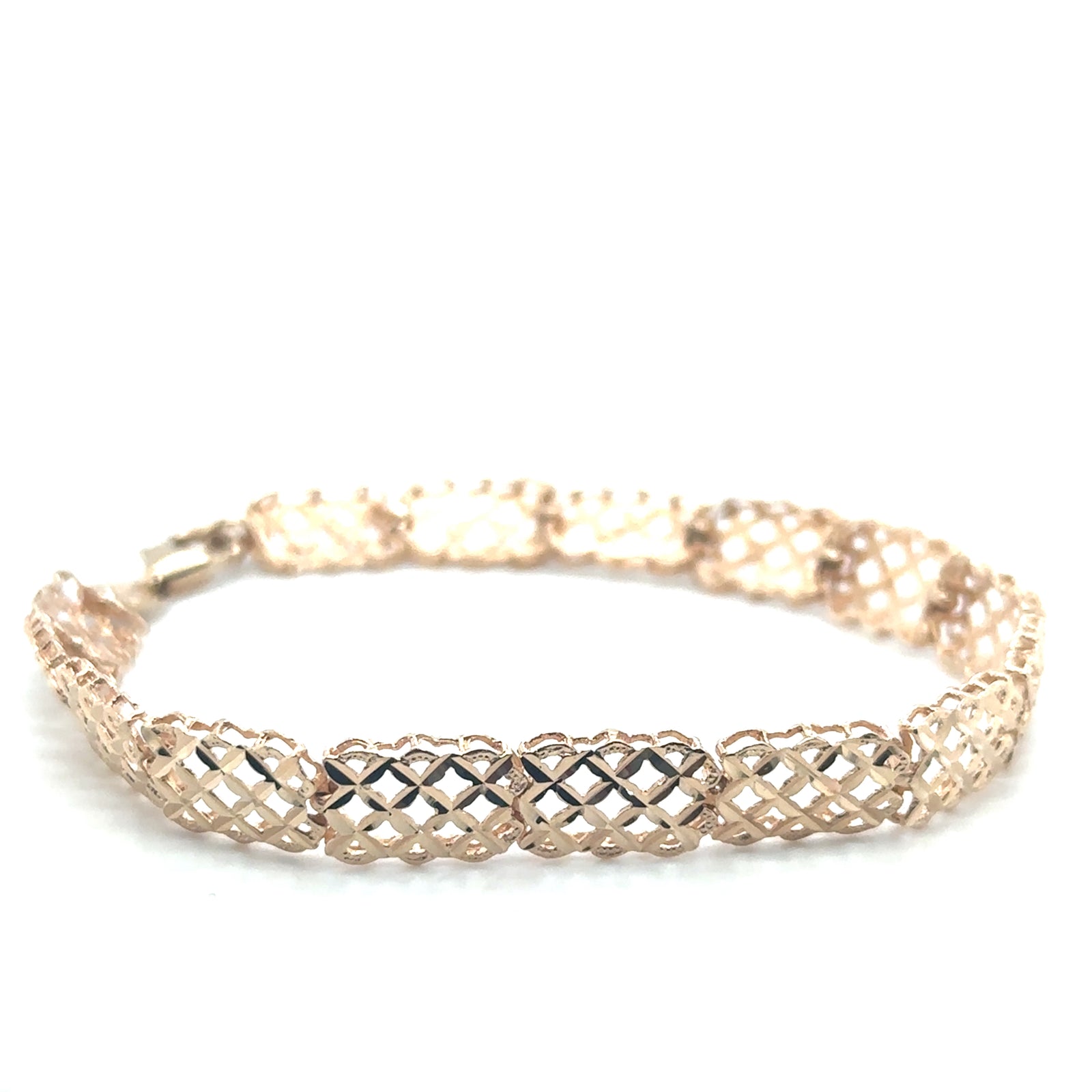 7" 14K Yellow Gold Diamond Cut Weave Bracelet With Lobster Clasp