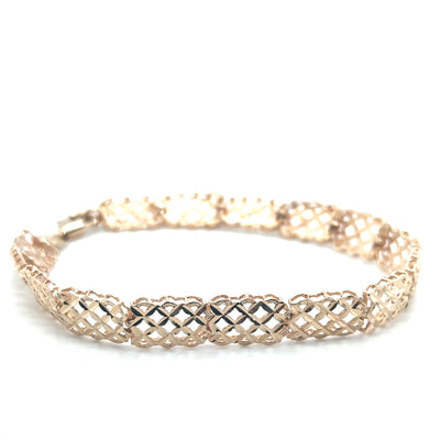 7" 14K Yellow Gold Diamond Cut Weave Bracelet With Lobster Clasp