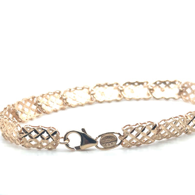 7" 14K Yellow Gold Diamond Cut Weave Bracelet With Lobster Clasp