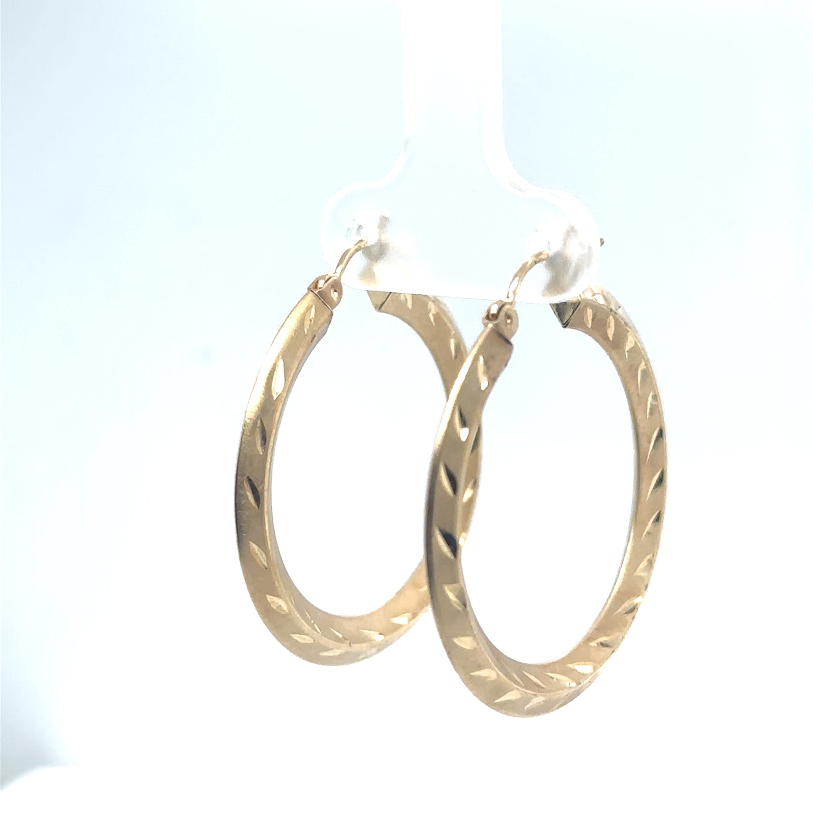 1 1/4" 14K Yellow Gold Diamond Cut Matte Finish Hoops