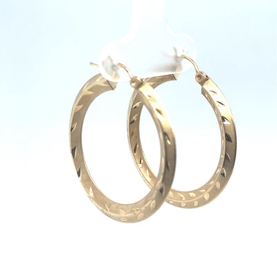 1 1/4" 14K Yellow Gold Diamond Cut Matte Finish Hoops