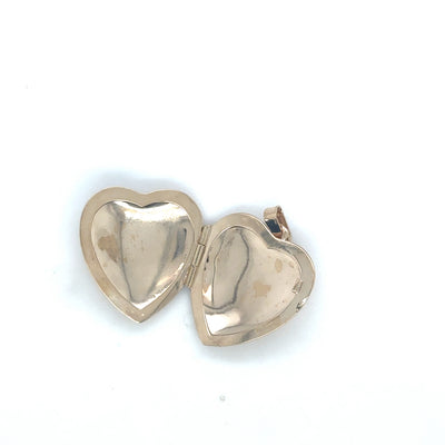 10K Yellow Gold Heart Locket With Diamond Cut Floral Scene