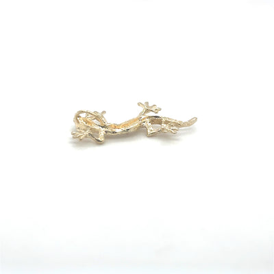 14K Yellow Gold Diamond Cut Climbing Gecko Charm