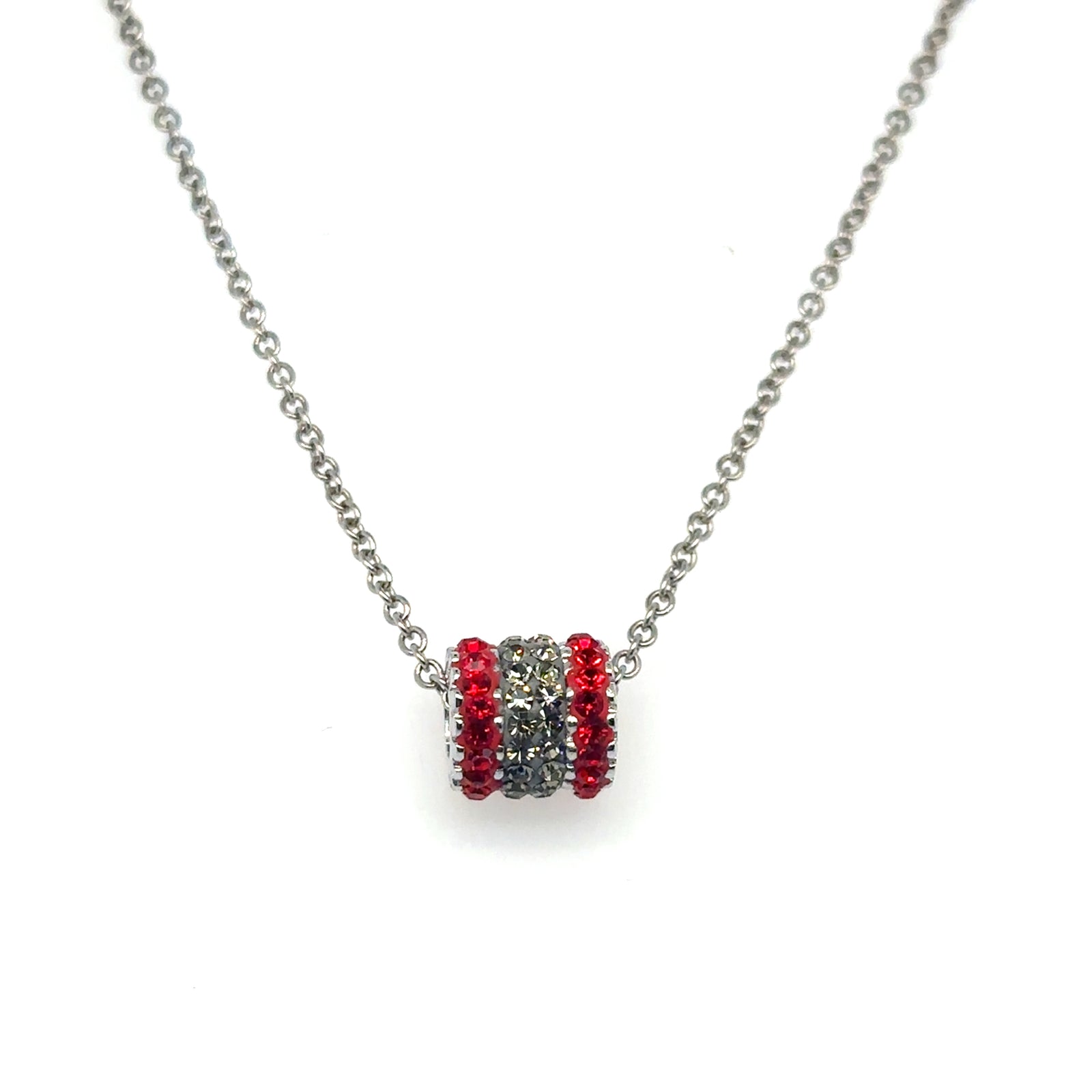 Brass Necklace With Red & White Crystal Bead Charm