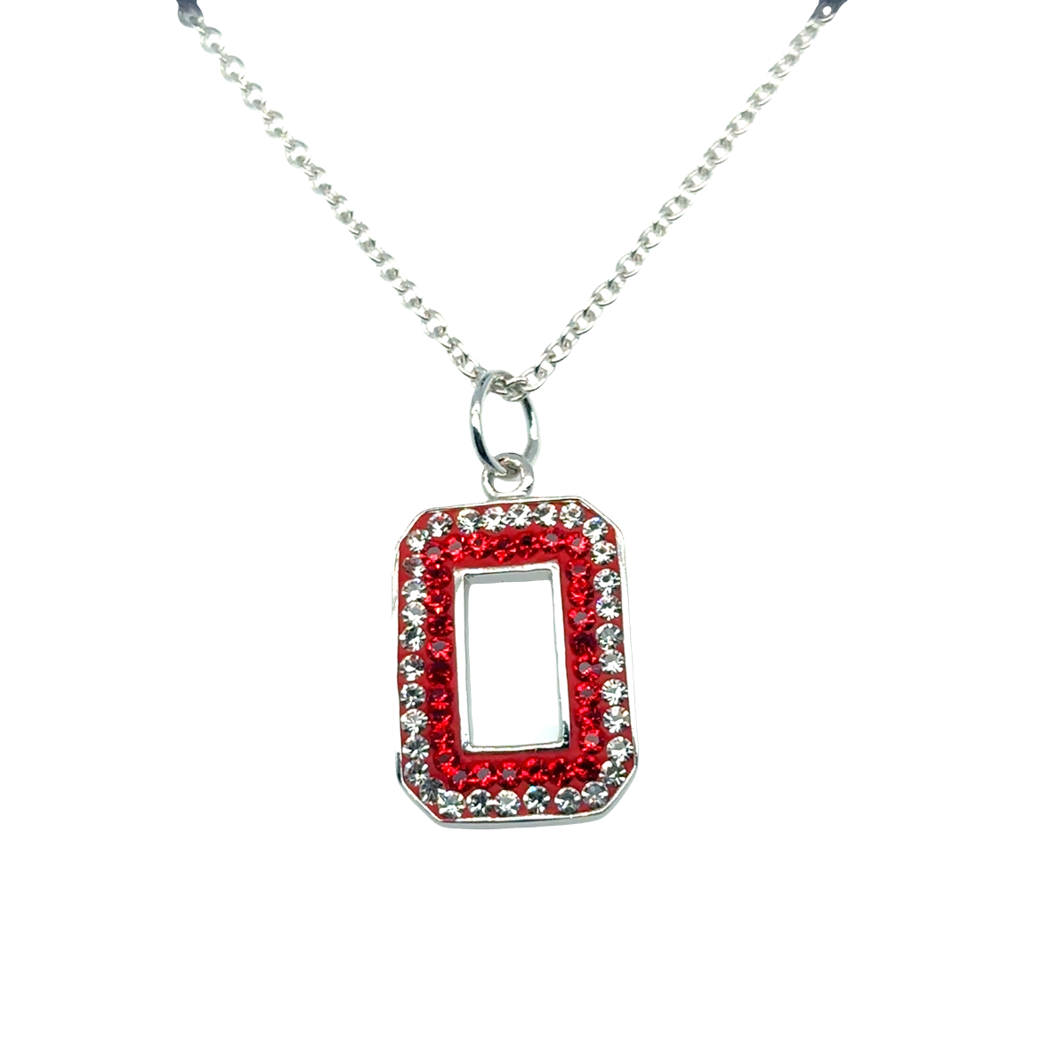 Brass Crystal Red Inside Clear Outside "O" Necklace