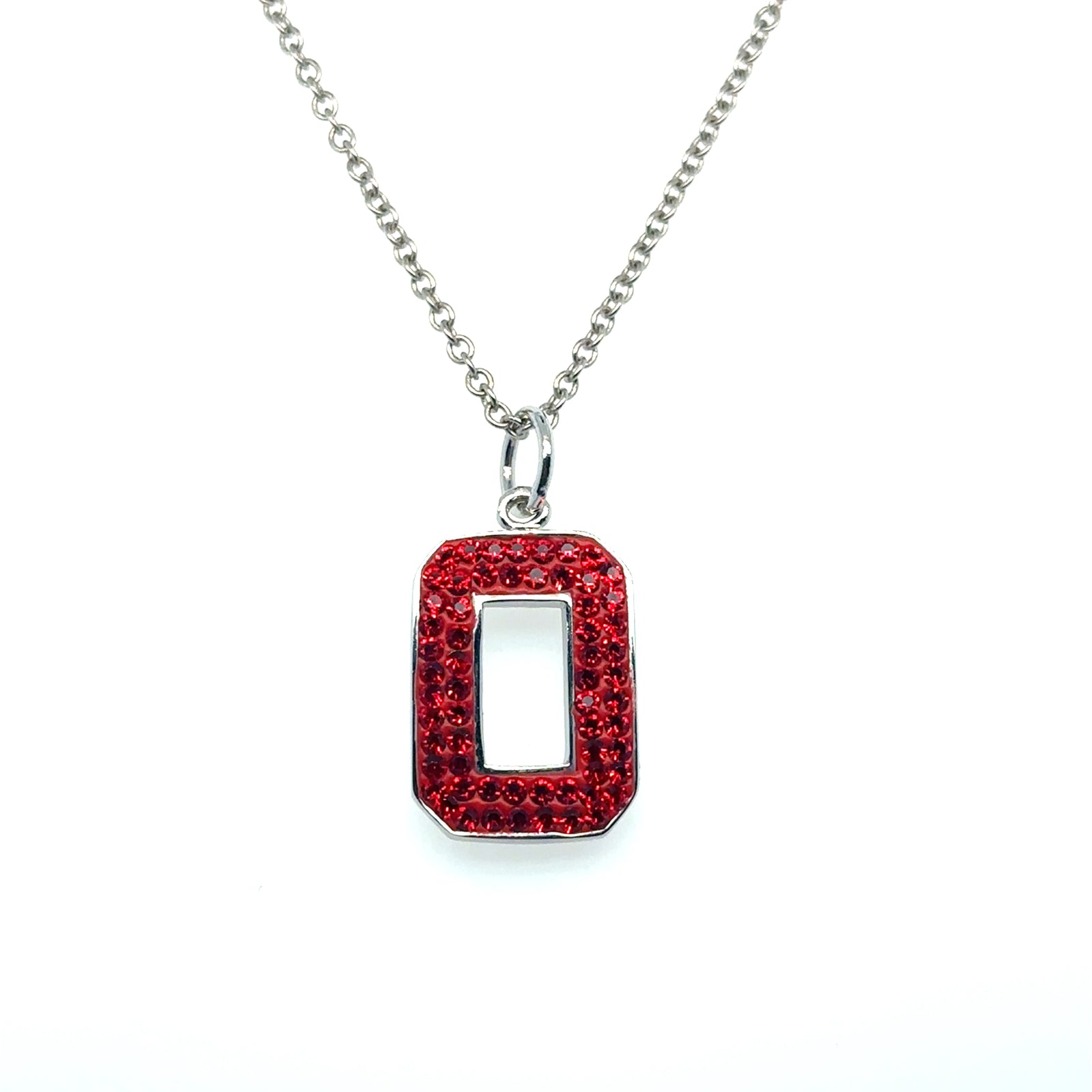 Ruby Encrusted Letter "O" Pendant Necklace