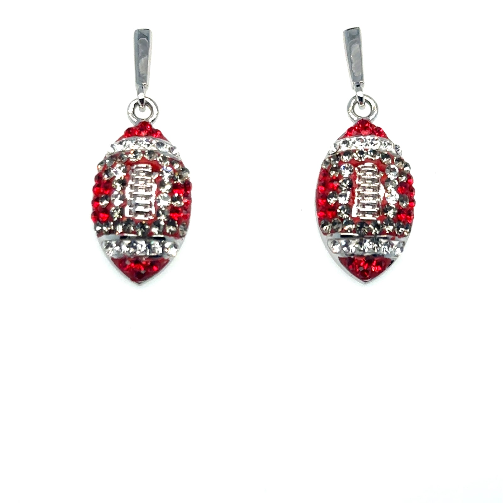 Red & Silver Crystal Football Drop Earrings
