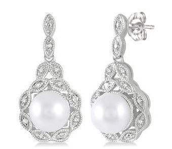 SILVER PEARL & DIAMOND EARRINGS