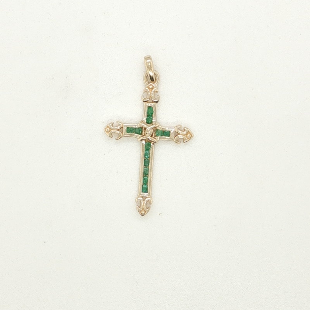 10K Yellow Gold Emerald Cross Pendant Charm