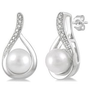 SILVER PEARL & DIAMOND EARRINGS