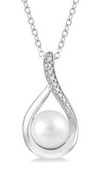 SILVER PEARL & DIAMOND PENDANT