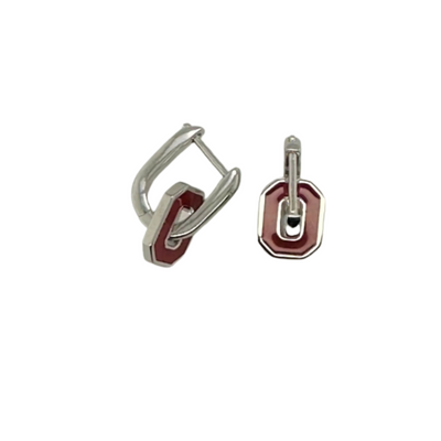 College Spirit Red Enamel "O" Interlocking Dangle Earrings