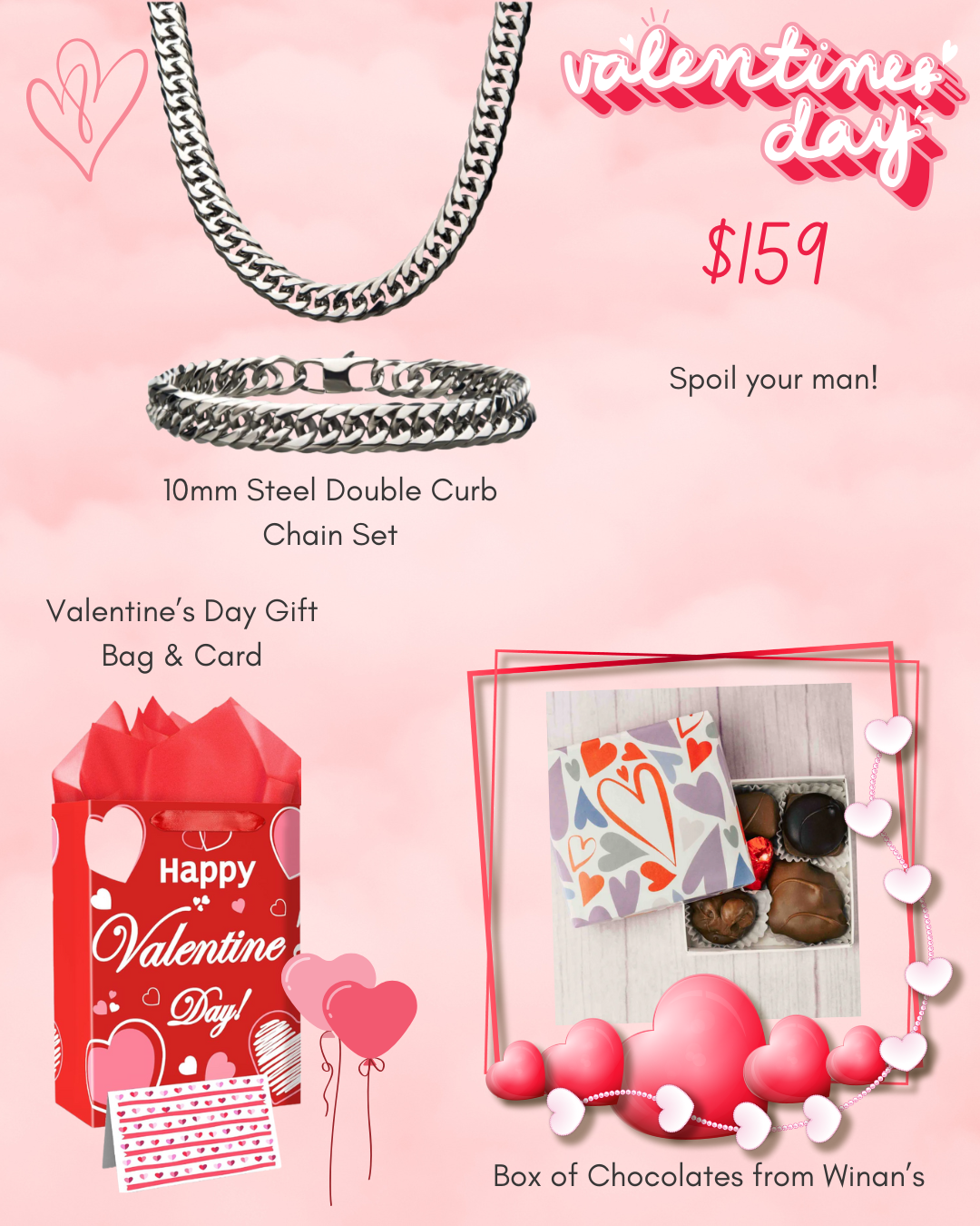 Valentine's Special - Stainless Steel Curb Link Chain Set