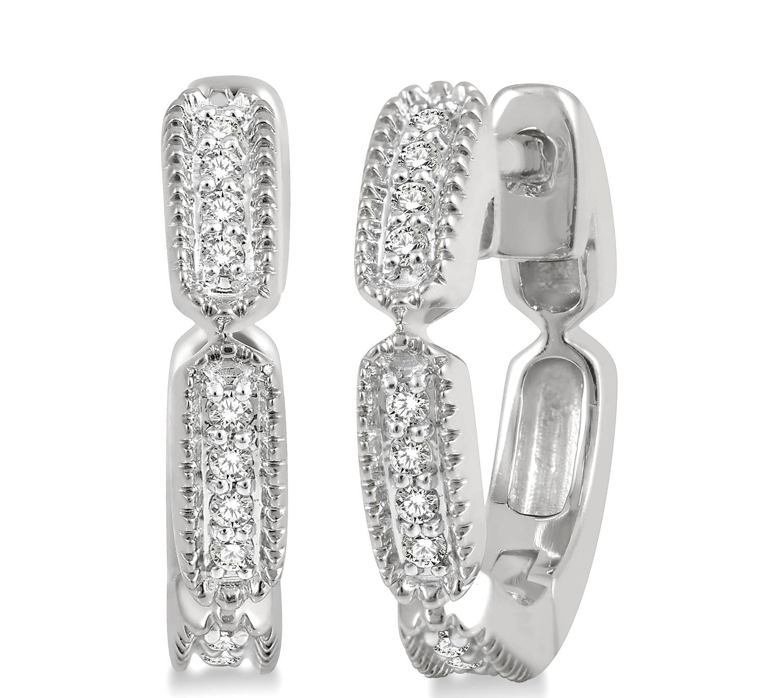 Petite white gold Lattice Diamond Huggie Earrings