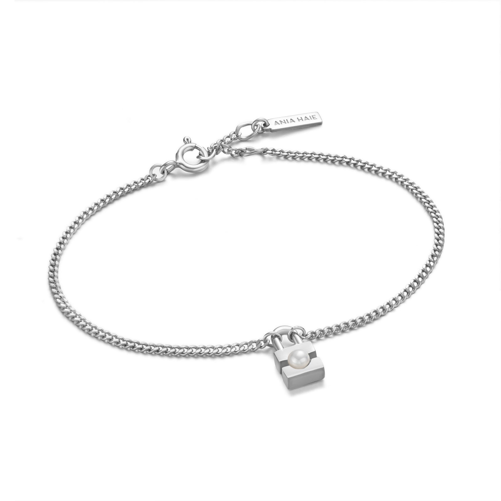 Silver Shell Pearl Padlock Bracelet